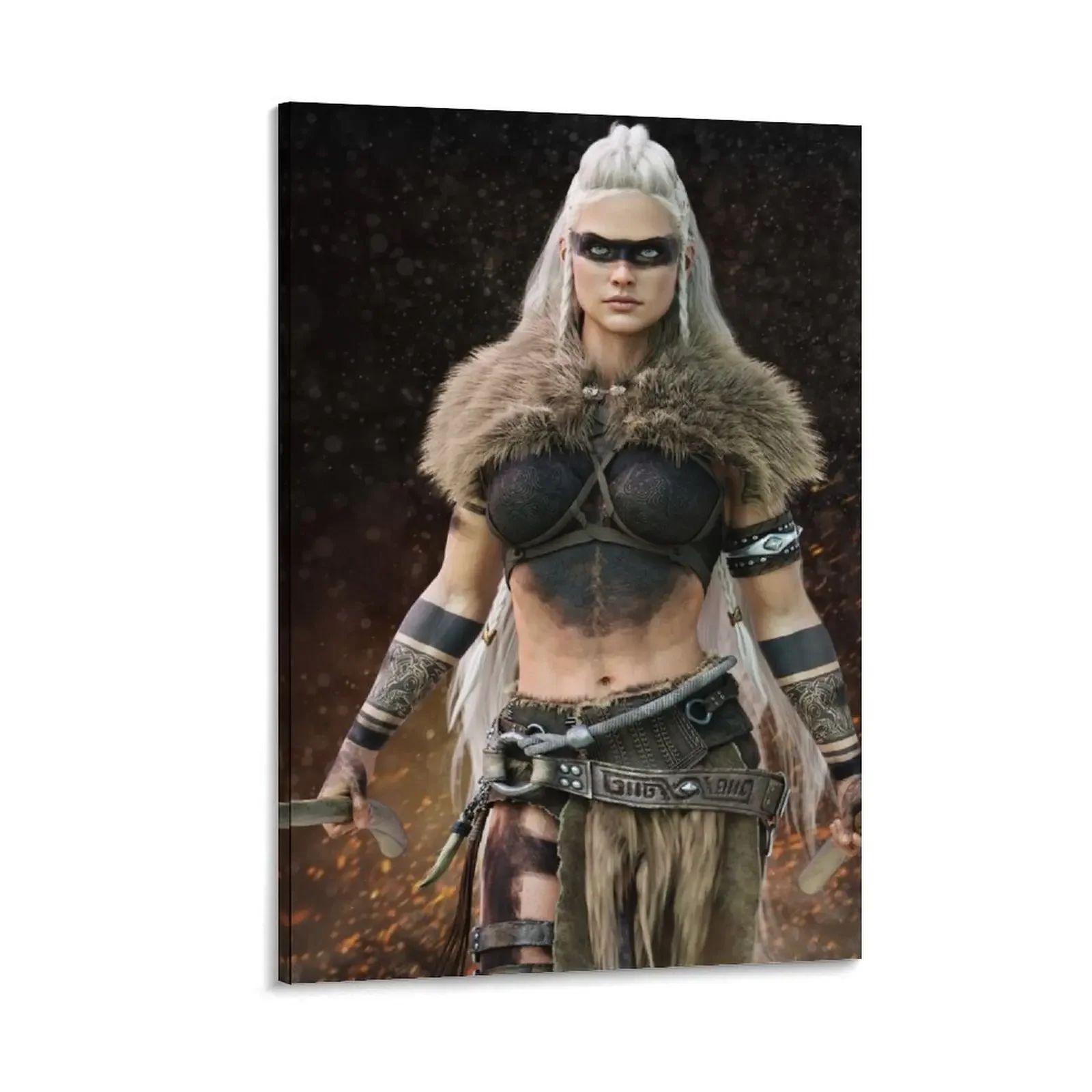 Fierce Viking warrior female walking through the battlefield wielding duel bearded axe's wearing tribal paint ma Canvas Painting
Fierce Viking warrior female walking through the battlefield wielding duel bearded axe's wearing tribal paint ma Canvas Painting