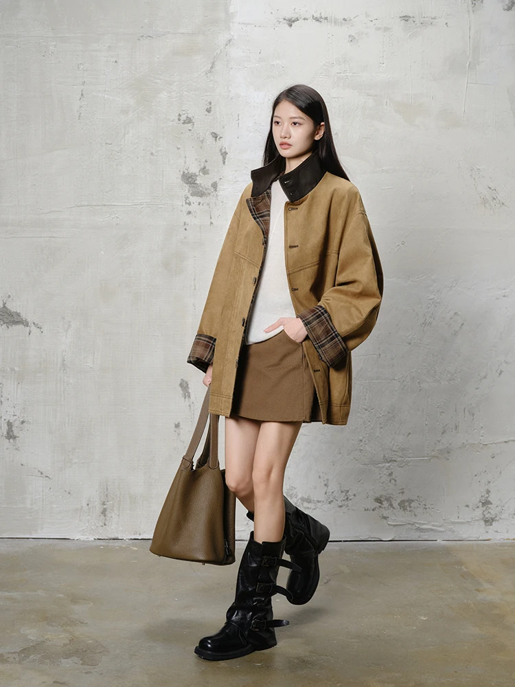 Miss Neko Barn Sle Color Blo Design Suede Jaet Women's Autumn Long Sve Midi Coat Plaid Pattern Stand Collar Outerwear
Miss Neko Barn Sle Color Blo Design Suede Jaet Women's Autumn Long Sve Midi Coat Plaid Pattern Stand Collar Outerwear