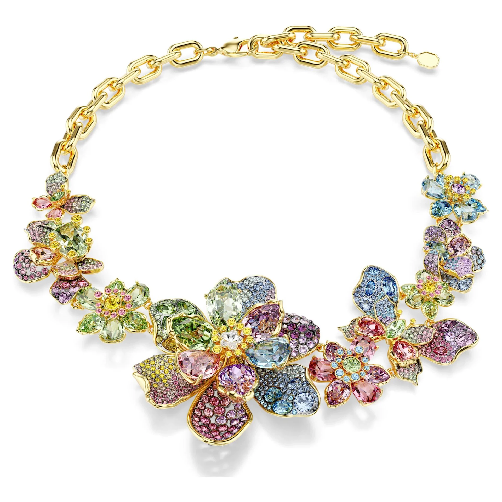 New dazzling and colorful diamond three-dimensional three flower necklace Crystal colored dopamine shaped design new 
New dazzling and colorful diamond three-dimensional three flower necklace Crystal colored dopamine shaped design new