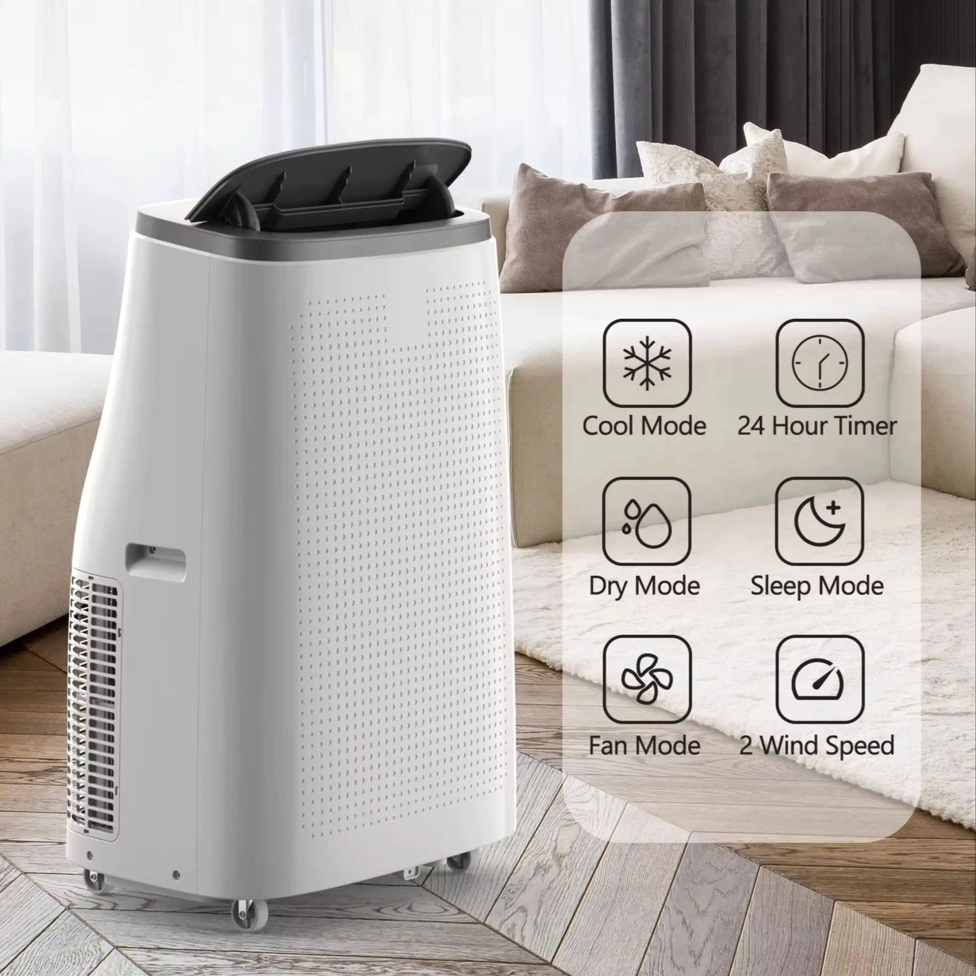 14000 BTU Portable Air Conditioner, 3-In-1 Cooling for 750 Sq.Ft Rooms,Quiet, Remote Control, LED Display, 24H Timer, Window Kit, Energy Efficient,Home/Office Use,Grey Top
14000 BTU Portable Air Conditioner, 3-In-1 Cooling for 750 Sq.Ft Rooms,Quiet, Remote Control, LED Display, 24H Timer, Window Kit, Energy Efficient,Home/Office Use,Grey Top
