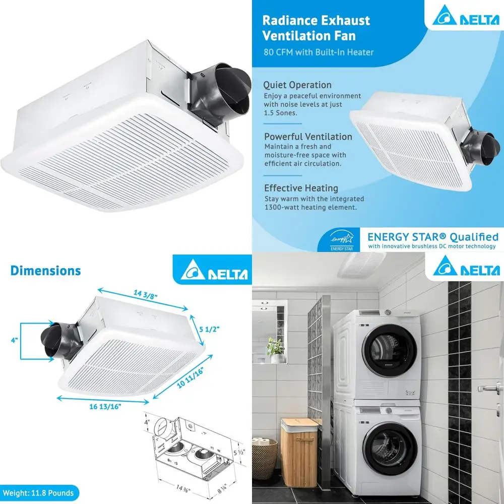 Energy Efficient 80 CFM Quiet Bathroom Exhaust Fan with Brushless Motor, Built-In Thermostat and Heat Feature
Energy Efficient 80 CFM Quiet Bathroom Exhaust Fan with Brushless Motor, Built-In Thermostat and Heat Feature