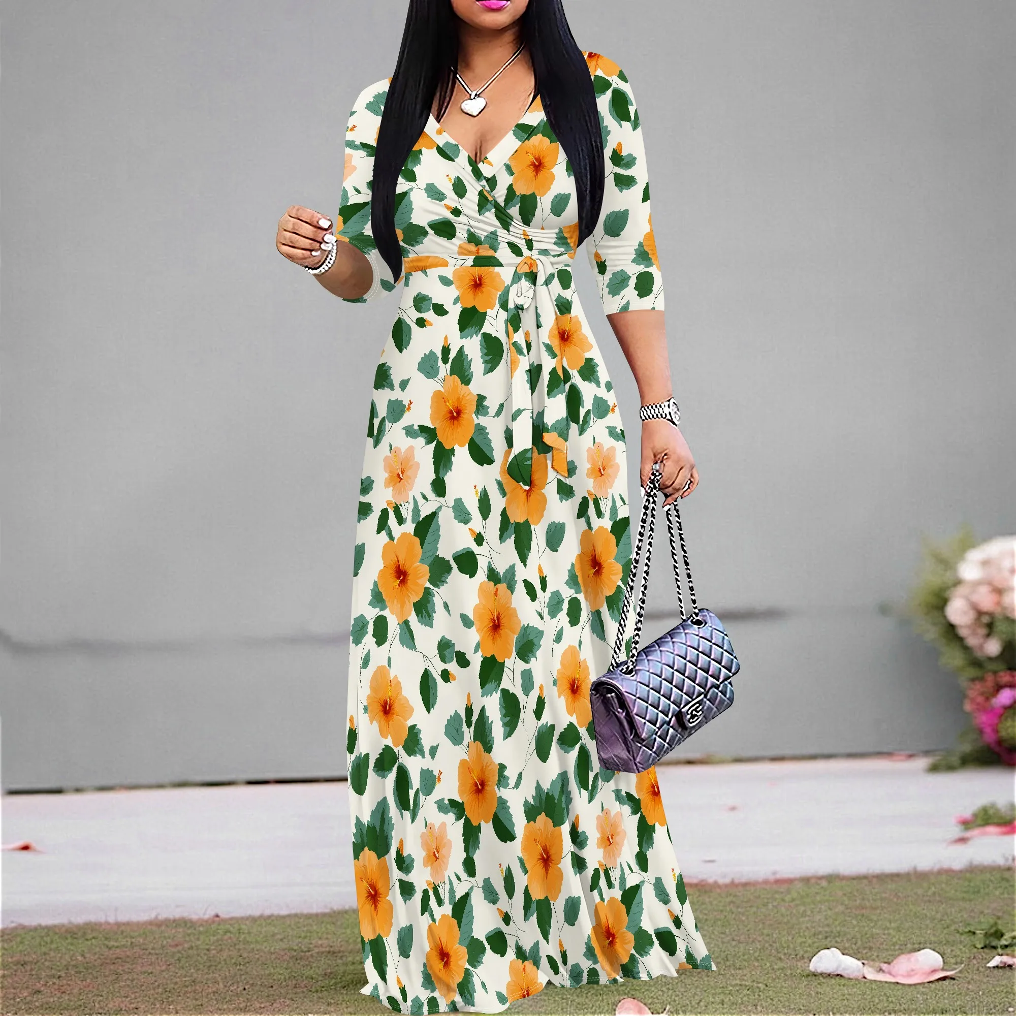 Orange Hibiscus Print Wrap Dress Women's V-Neck Maxi Dress S-3XL Spring Summer Dress for Outdoor Party 2025 New Arrival
Orange Hibiscus Print Wrap Dress Women's V-Neck Maxi Dress S-3XL Spring Summer Dress for Outdoor Party 2025 New Arrival