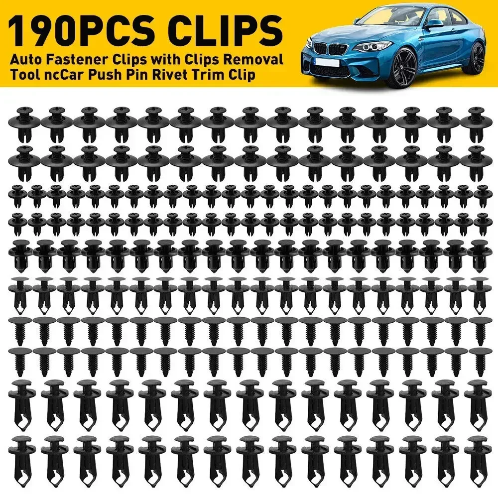 190PCS Universal Auto Fastener Clips Plastic Rivets 6 Sizes Car Push Pin Rivet Trim Clip Bumper Fender Door Panel Retainer Kit
190PCS Universal Auto Fastener Clips Plastic Rivets 6 Sizes Car Push Pin Rivet Trim Clip Bumper Fender Door Panel Retainer Kit