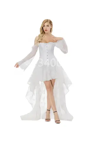 Korse Elbise Uzun Victoria Kız Bel Kollu Dantel Telaş Beyaz Düğün Etek Seti Lingerie Egzotik Seksi Kostümler