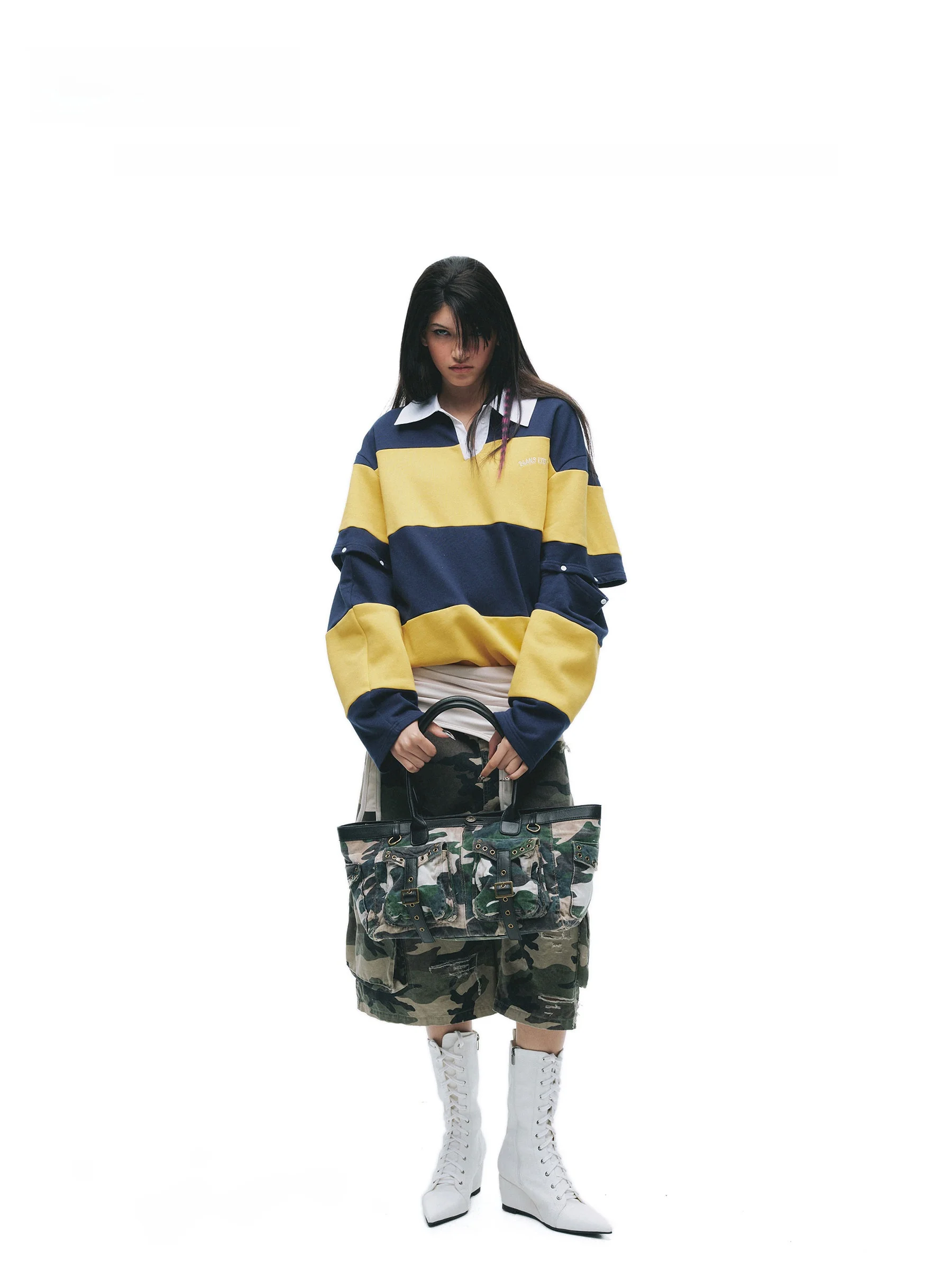 Punk Style T-Shirt by 24ANS Oversize Structure Fabric Patchwork Detachable Multiwear Cotton Polyester Blend Short Sleeve
Punk Style T-Shirt by 24ANS Oversize Structure Fabric Patchwork Detachable Multiwear Cotton Polyester Blend Short Sleeve