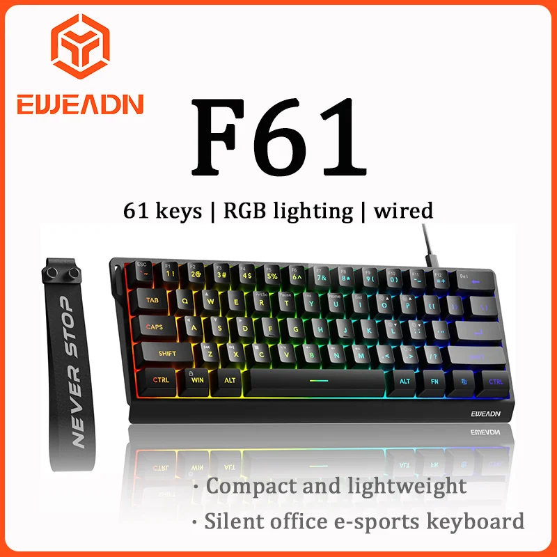 EWEADN F61 Проводная бесшумная офисная клавиатура с раскладкой 61 клавишей RGB-подсветка Эргономичный дизайн Компактный и легкий порт Type-C
EWEADN F61 Проводная бесшумная офисная клавиатура с раскладкой 61 клавишей RGB-подсветка Эргономичный дизайн Компактный и легкий порт Type-C