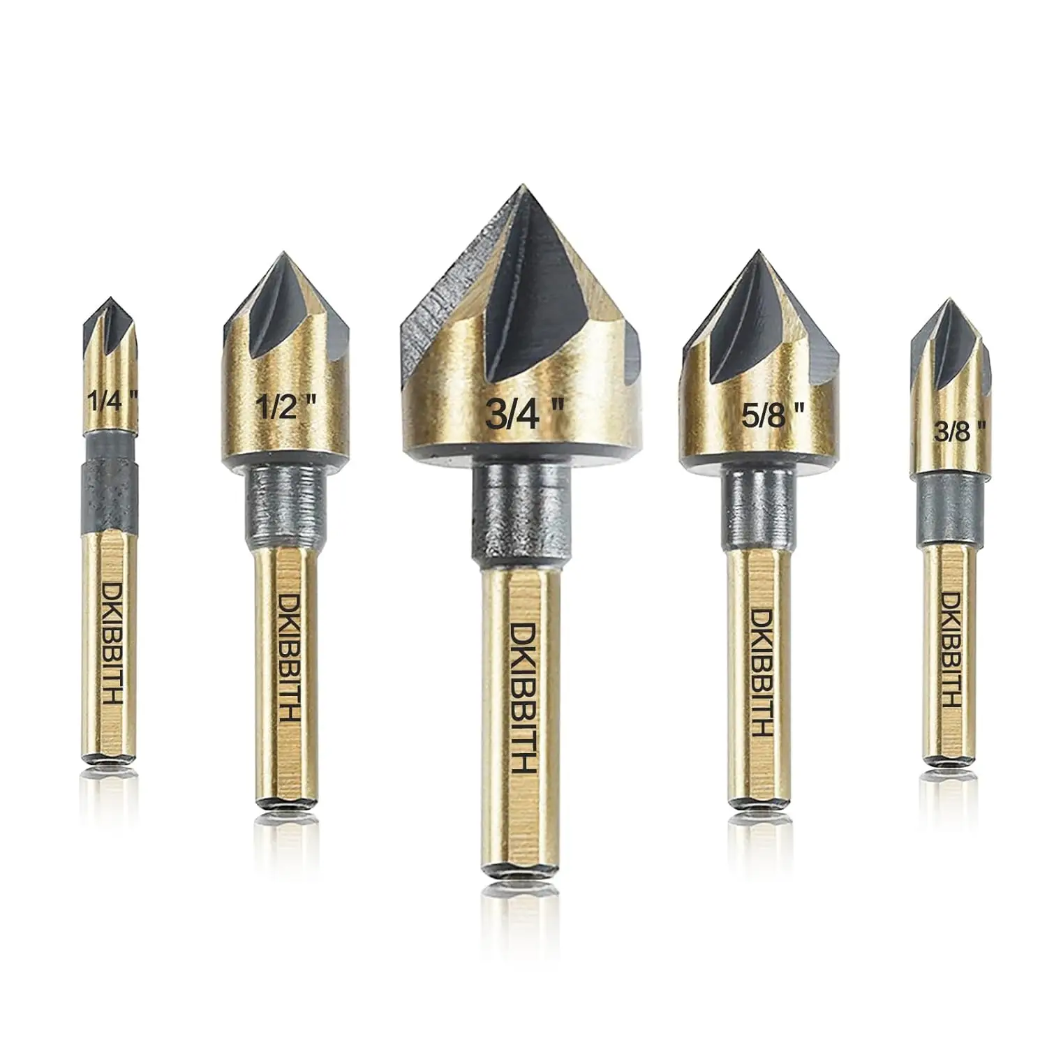 5-Piece 82° Countersink Drill Bit Set, 6mm Shank, 1/4"-3/4", HSS, with Case
5-Piece 82° Countersink Drill Bit Set, 6mm Shank, 1/4"-3/4", HSS, with Case