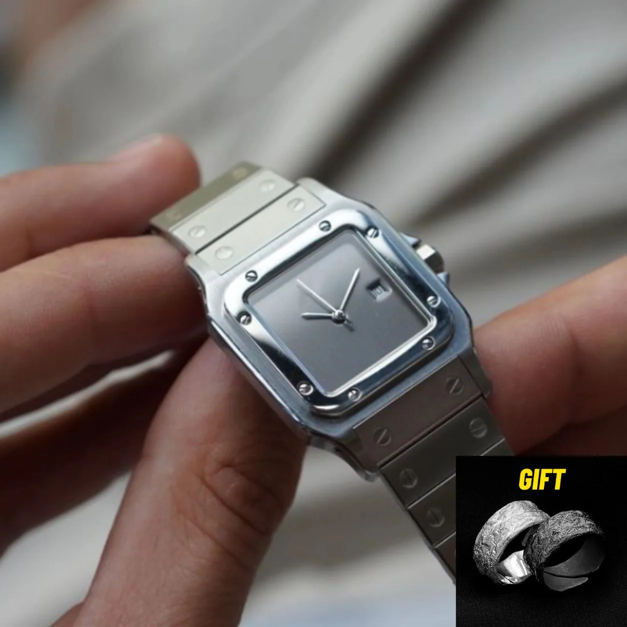 CILOA Silver Square Watch Men's Simple High Quality Light Luxury Gift Fashion Stainless Steel Waterproof Compact Quartz Watch
CILOA Silver Square Watch Men's Simple High Quality Light Luxury Gift Fashion Stainless Steel Waterproof Compact Quartz Watch