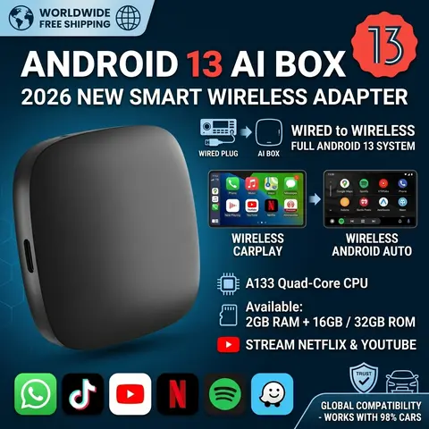 2026 Android13 CarPlay Ai Box Kowankit Wireless Android Auto 3 in 1 USB Adapter Plug & Play For Youtube Netflix Universal TV Box