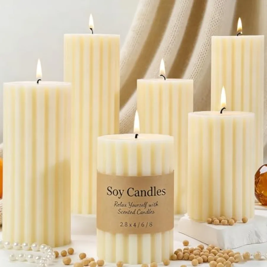 6 Pack Ribbed Ivory Pillar Candles, Cashmere Amber Scented Natural Soy Wax Candle, 532 H Long Burning Soy Candles, 2.8x4/6/8 in
6 Pack Ribbed Ivory Pillar Candles, Cashmere Amber Scented Natural Soy Wax Candle, 532 H Long Burning Soy Candles, 2.8x4/6/8 in