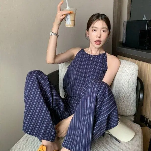 Womens Clothing Set Spring and Summer Korean Style Minimalist Temperament Striped Drawstring Top Versatile Wide Leg Pants
Womens Clothing Set Spring and Summer Korean Style Minimalist Temperament Striped Drawstring Top Versatile Wide Leg Pants