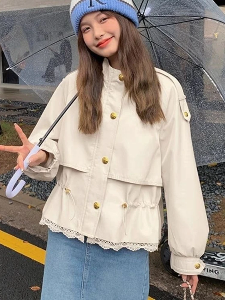 Women's Cropped Utility Jacket with Lace Trim -Solid Stand Collar Spring Autumn Coat for Petite Girls | Belted Waist Casual Chic
Women's Cropped Utility Jacket with Lace Trim -Solid Stand Collar Spring Autumn Coat for Petite Girls | Belted Waist Casual Chic