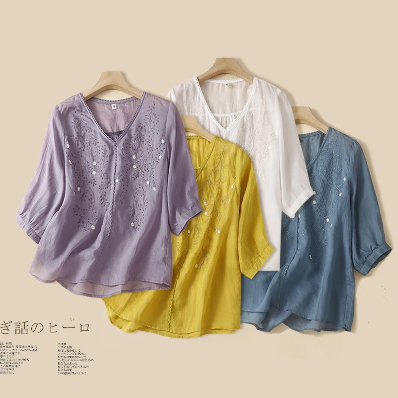 New 2025 Summer Fashion Solid Embroidery V-neck Cotton Linen Chic Loose Casual Blouse Shirts Women Vintage Office Ladies Tops
New 2025 Summer Fashion Solid Embroidery V-neck Cotton Linen Chic Loose Casual Blouse Shirts Women Vintage Office Ladies Tops