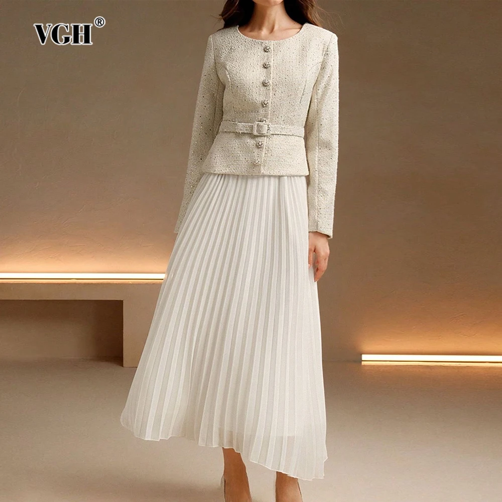 VGH Элегантные однотонные платья с поясом для женщин, круглый вырез, длинный рукав, высокая талия, винтажное темпераментное плиссированное платье, женское новое
VGH Элегантные однотонные платья с поясом для женщин, круглый вырез, длинный рукав, высокая талия, винтажное темпераментное плиссированное платье, женское новое