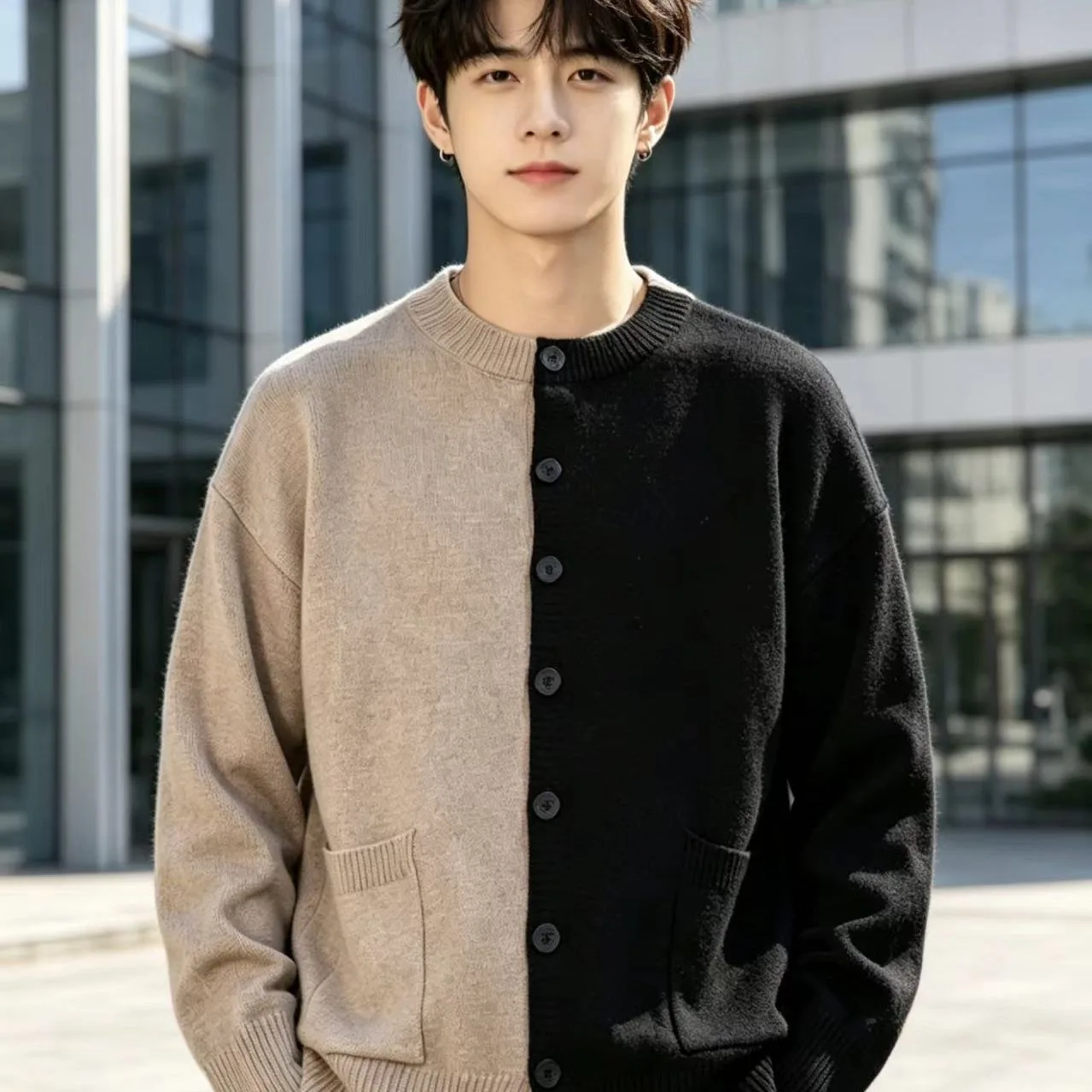 Men Women Two Tone Color Block Knit Cardigan Round Neck Button Down Patchwork Sweater Jacket Loose Casual Long Sleeve Knitwear W
Men Women Two Tone Color Block Knit Cardigan Round Neck Button Down Patchwork Sweater Jacket Loose Casual Long Sleeve Knitwear W