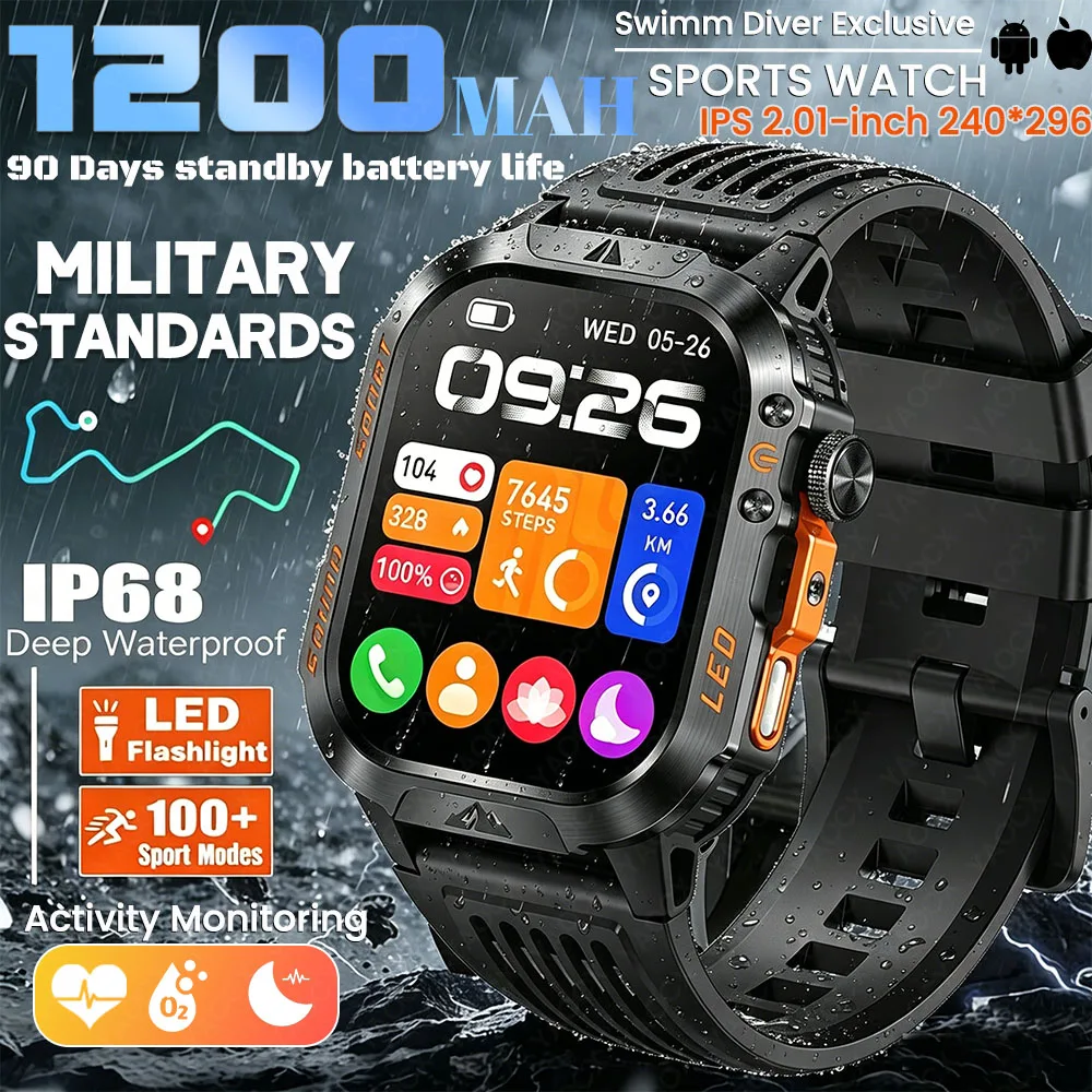 1200MAH New Military-grade Smart Watch Men LED Flashlight IP68 Waterproof Watch Bluetooth Call 100+Sport Outdoor Smartwatch 2026
1200MAH New Military-grade Smart Watch Men LED Flashlight IP68 Waterproof Watch Bluetooth Call 100+Sport Outdoor Smartwatch 2026