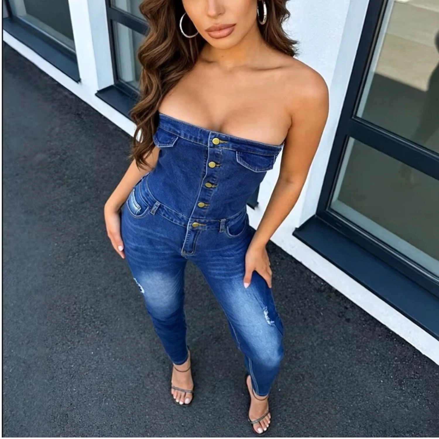 Women's Vintage Style Fitted Denim Jumpsuit Jean Overall Bodysuit Offer Shoulder
Women's Vintage Style Fitted Denim Jumpsuit Jean Overall Bodysuit Offer Shoulder