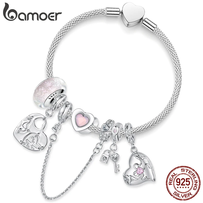 Bamoer 925 Sterling Silver Valentine‘s Gift Crystal Pink Heart Charm Key Lock Spacer Beads for Lover Girl Bracelet Accessories
Bamoer 925 Sterling Silver Valentine‘s Gift Crystal Pink Heart Charm Key Lock Spacer Beads for Lover Girl Bracelet Accessories