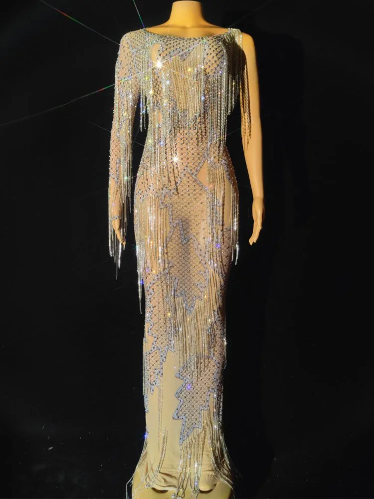 High Quality Rhinestone Tassel Elastic Single Sleeve Dress 2024 New Fashion Custom Women'S Clothing
High Quality Rhinestone Tassel Elastic Single Sleeve Dress 2024 New Fashion Custom Women'S Clothing