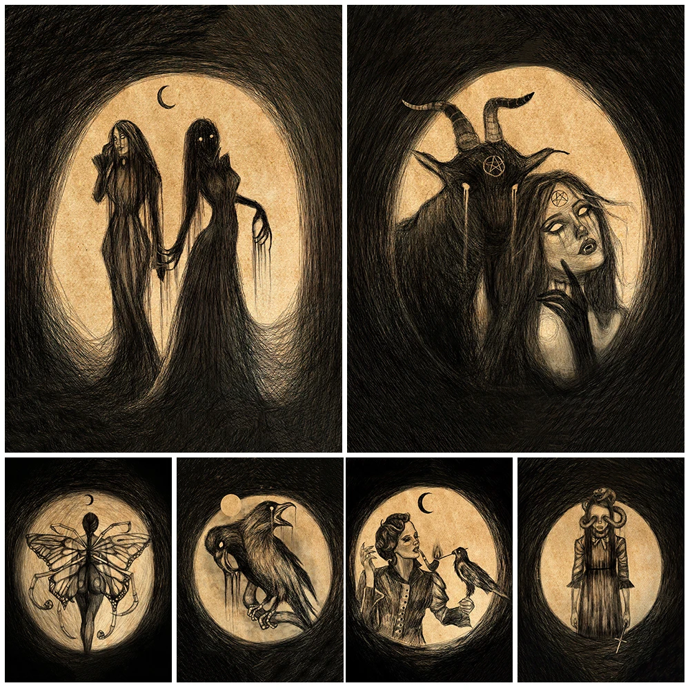Gothic Horror Pencil Painting Art Poster Print Demon Witchcraft Art Print Goat And Crow Vintage Wall Art Canvas Painting Decor
Gothic Horror Pencil Painting Art Poster Print Demon Witchcraft Art Print Goat And Crow Vintage Wall Art Canvas Painting Decor