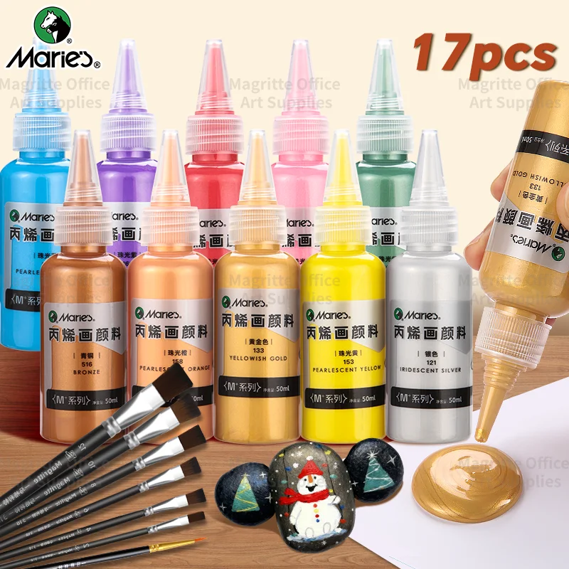 Набор металлических акриловых пигментов Marie, 17 шт., бутылка 50 мл/1,69 унции с кисточками, перламутровый акрил для DIY, рок, стекла, дерева, модели
Набор металлических акриловых пигментов Marie, 17 шт., бутылка 50 мл/1,69 унции с кисточками, перламутровый акрил для DIY, рок, стекла, дерева, модели