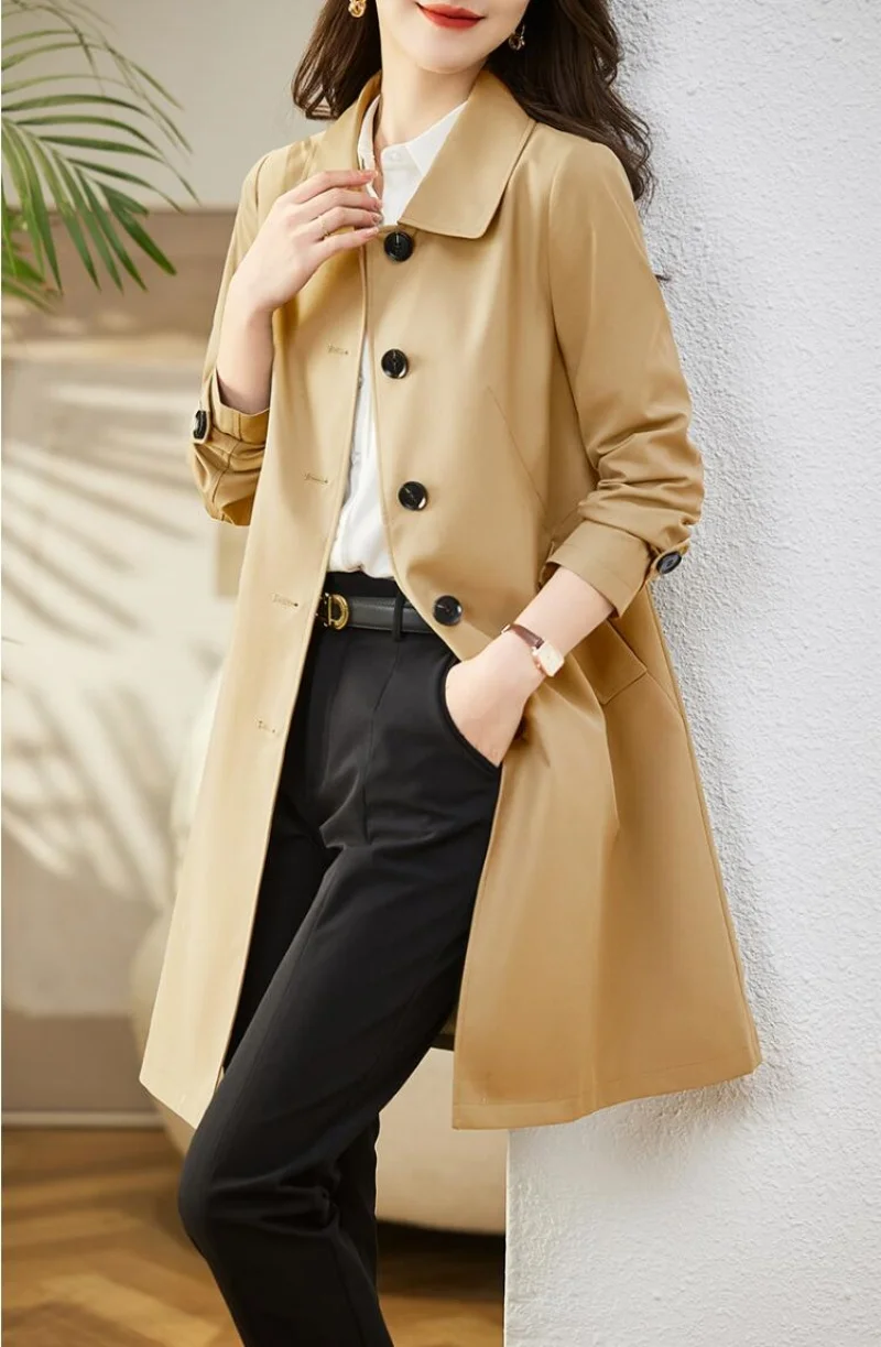 Высококачественное женское модное свободное пальто средней длины, весна-осень, новый стиль, ветровка, элегантное универсальное утягивающее пальто
Высококачественное женское модное свободное пальто средней длины, весна-осень, новый стиль, ветровка, элегантное универсальное утягивающее пальто