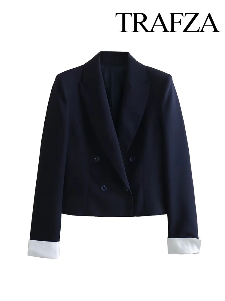TRAFZA Women Vintage Spliced Cuffs Design Cropped Double Breasted Blazer Woman Elegant Lapel Long Sleeve Casual Outerwear
TRAFZA Women Vintage Spliced Cuffs Design Cropped Double Breasted Blazer Woman Elegant Lapel Long Sleeve Casual Outerwear