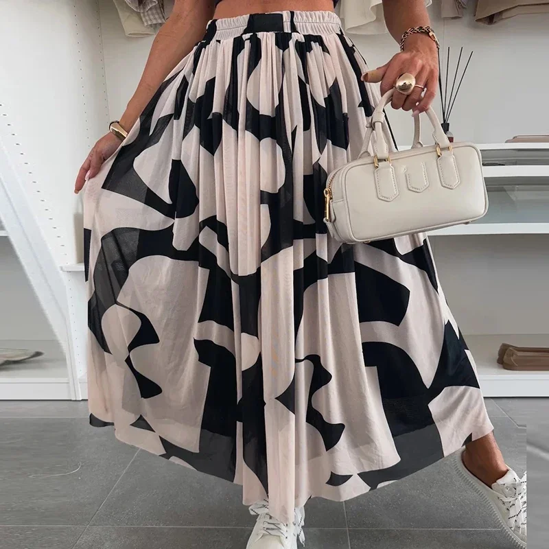 Spring Fashion Pattern Print Swing Long Skirt Elegant Elastic Waist Mesh Loose Party Skirt Summer Women Casual Pleat Beach Skirt
Spring Fashion Pattern Print Swing Long Skirt Elegant Elastic Waist Mesh Loose Party Skirt Summer Women Casual Pleat Beach Skirt