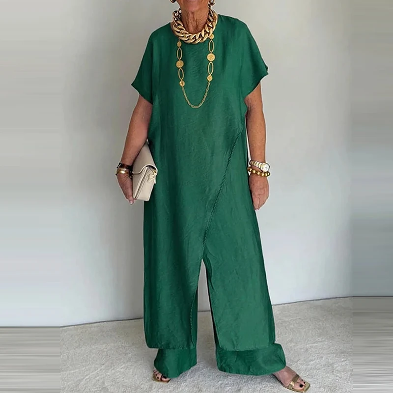 Irregular Solid Color Loose Long Tops&Pants Sets Summer Casual Simple Commute Two Piece Sets Elegant Lady O-neck Vestidos Outfit
Irregular Solid Color Loose Long Tops&Pants Sets Summer Casual Simple Commute Two Piece Sets Elegant Lady O-neck Vestidos Outfit