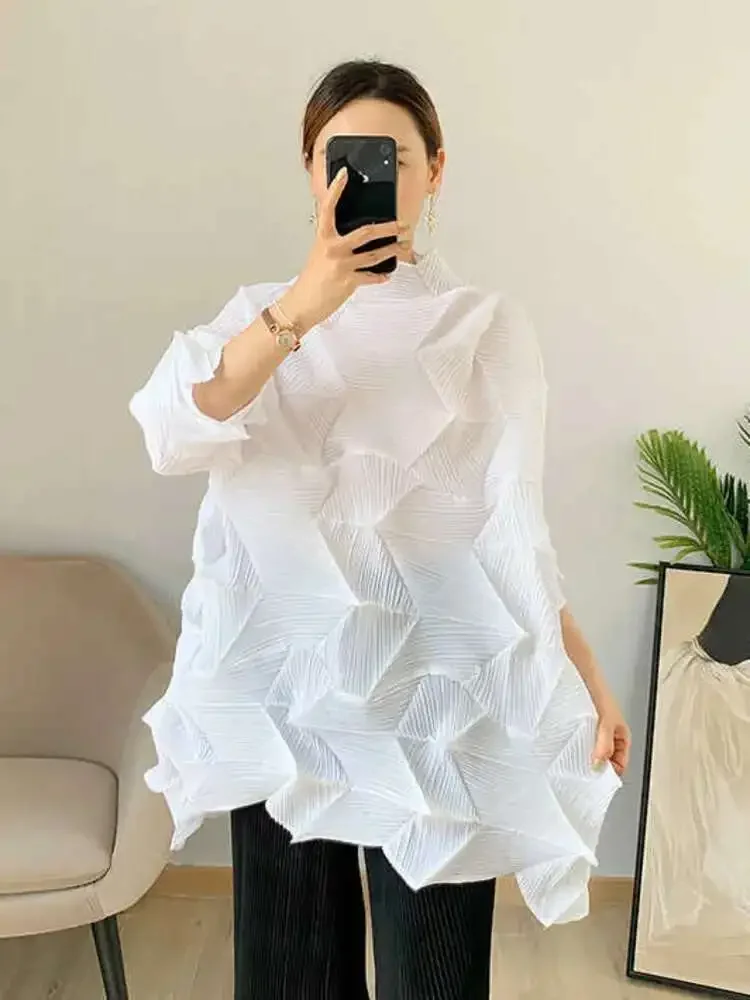 Miyake 2025 летняя новая однотонная свободная сложенная футболка с воротником-стойкой, женские топы, модная повседневная плиссированная футболка
Miyake 2025 летняя новая однотонная свободная сложенная футболка с воротником-стойкой, женские топы, модная повседневная плиссированная футболка