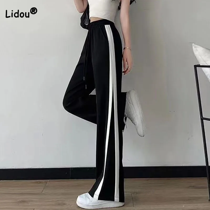 Women's Casual Loose Striped Spliced Sports Pants Summer Straight Fashion Korean Elastic High Waist Trousers Female Clothing
Women's Casual Loose Striped Spliced Sports Pants Summer Straight Fashion Korean Elastic High Waist Trousers Female Clothing