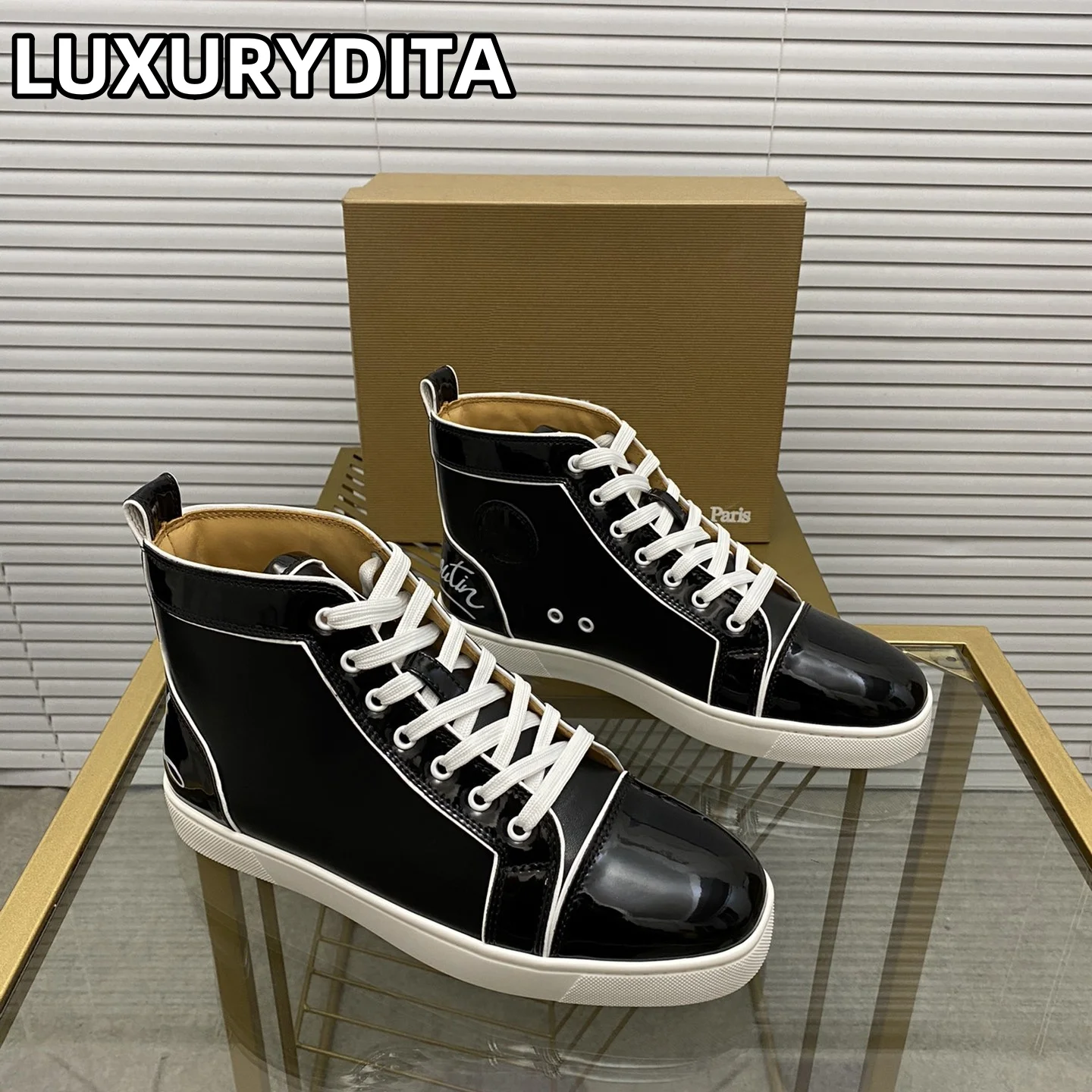 Top Quality Womens Trendy Casual Tennis Shoes Luxury Mens Real Leather Sneakers 35-48 Designr Rivet Red Soled Lovers Shoes M0141
Top Quality Womens Trendy Casual Tennis Shoes Luxury Mens Real Leather Sneakers 35-48 Designr Rivet Red Soled Lovers Shoes M0141