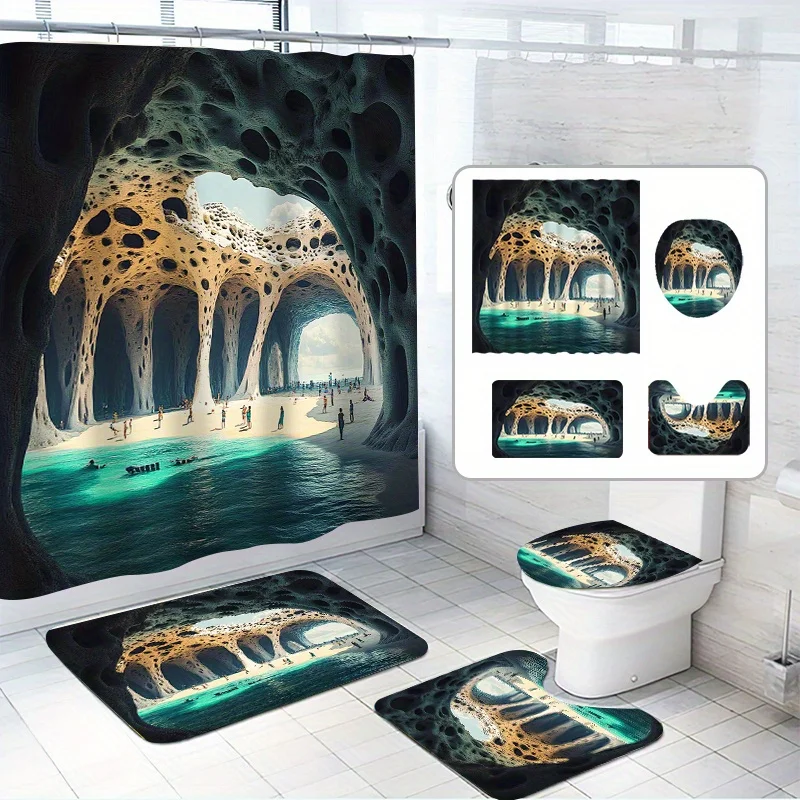 1/4 set, beach scenery shower curtain set, beautiful cave, dreamy scenery, with bath mat, modern home bathroom decoration
1/4 set, beach scenery shower curtain set, beautiful cave, dreamy scenery, with bath mat, modern home bathroom decoration
