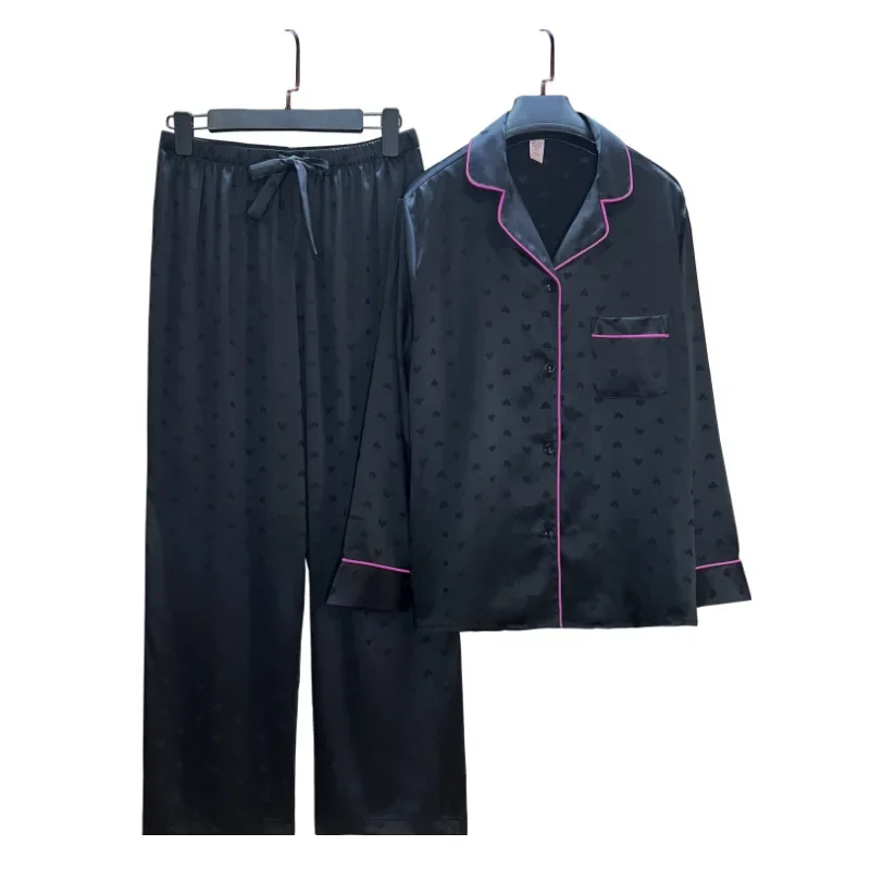 Women's Pajamas Love Cool Silk Long Sleeve Trousers Two Piece Set Sleepwear Print Turn Down Collars Nightgown Women Loungewear
Women's Pajamas Love Cool Silk Long Sleeve Trousers Two Piece Set Sleepwear Print Turn Down Collars Nightgown Women Loungewear