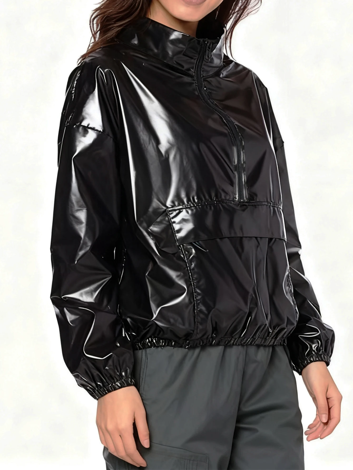 Women Glossy Faux Leather Casual Elastic Rope Pullover Ladies Shiny PU Leather Chic Shirt Top New Women Clothing Support Custom
Women Glossy Faux Leather Casual Elastic Rope Pullover Ladies Shiny PU Leather Chic Shirt Top New Women Clothing Support Custom