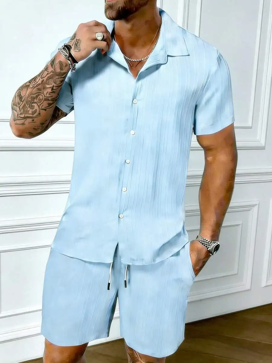 Light Blue Striped Ice Silk Men’s Short Sleeve Shirt And Matching Shorts Set – Breathable Loose Fit Summer Casual Two Piece
Light Blue Striped Ice Silk Men’s Short Sleeve Shirt And Matching Shorts Set – Breathable Loose Fit Summer Casual Two Piece