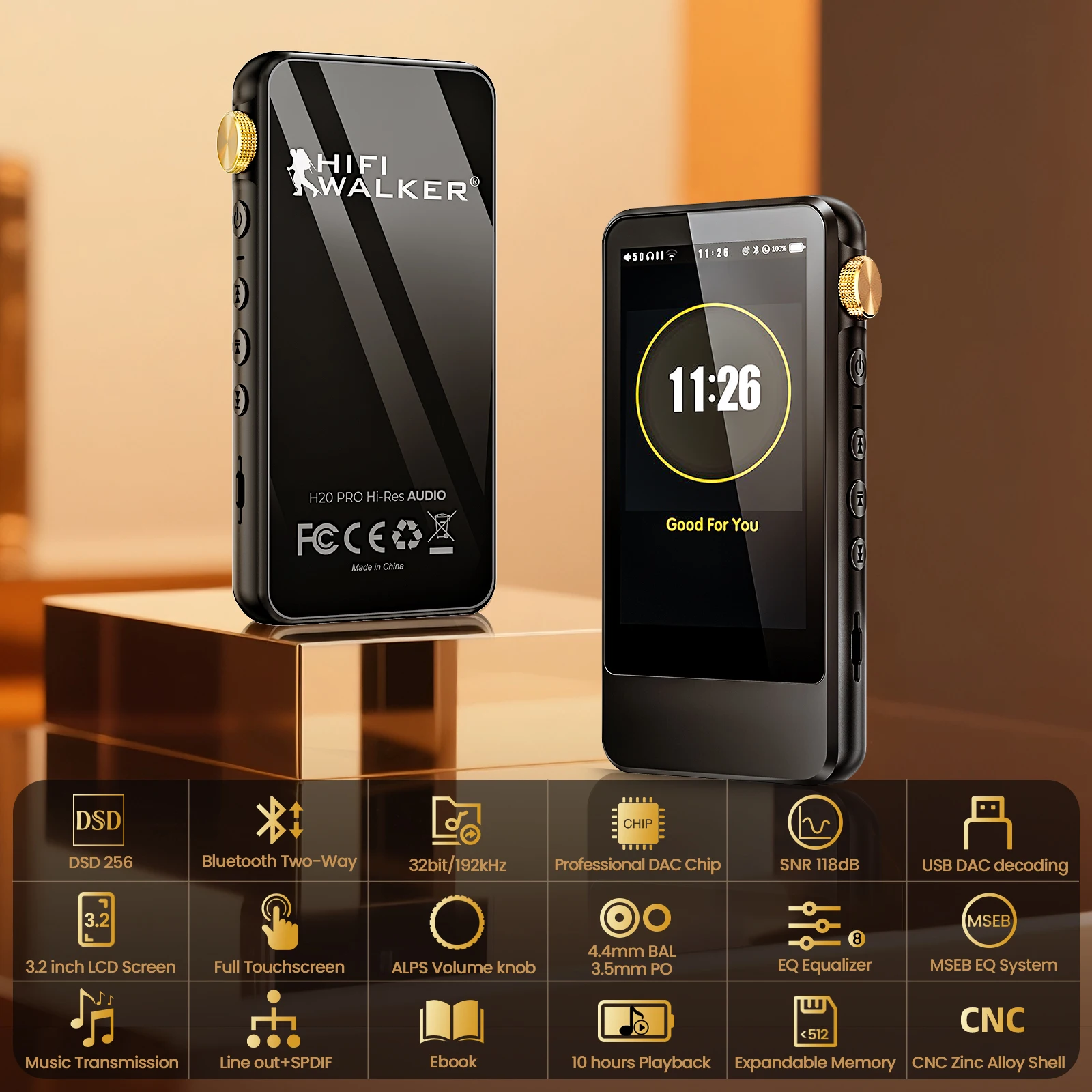 HIFI WALKER H20 Pro, DAP HIFI Player with Bluetooth 5.1, Dual DAC ES9219 Chip, DSD256, LDAC aptX Lossless
HIFI WALKER H20 Pro, DAP HIFI Player with Bluetooth 5.1, Dual DAC ES9219 Chip, DSD256, LDAC aptX Lossless