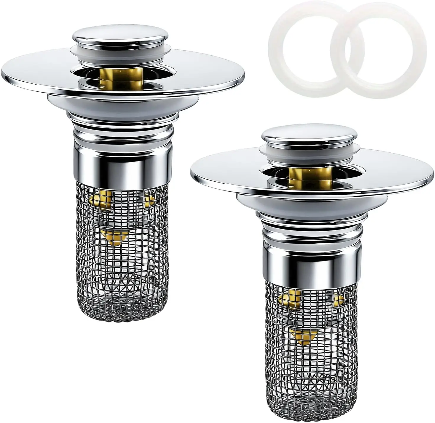 Pop-Up Sink Drain Strainer with Removable Basket, Hair Catcher, 2-Pack, Fits 1.1-1.29" Holes
Pop-Up Sink Drain Strainer with Removable Basket, Hair Catcher, 2-Pack, Fits 1.1-1.29" Holes
