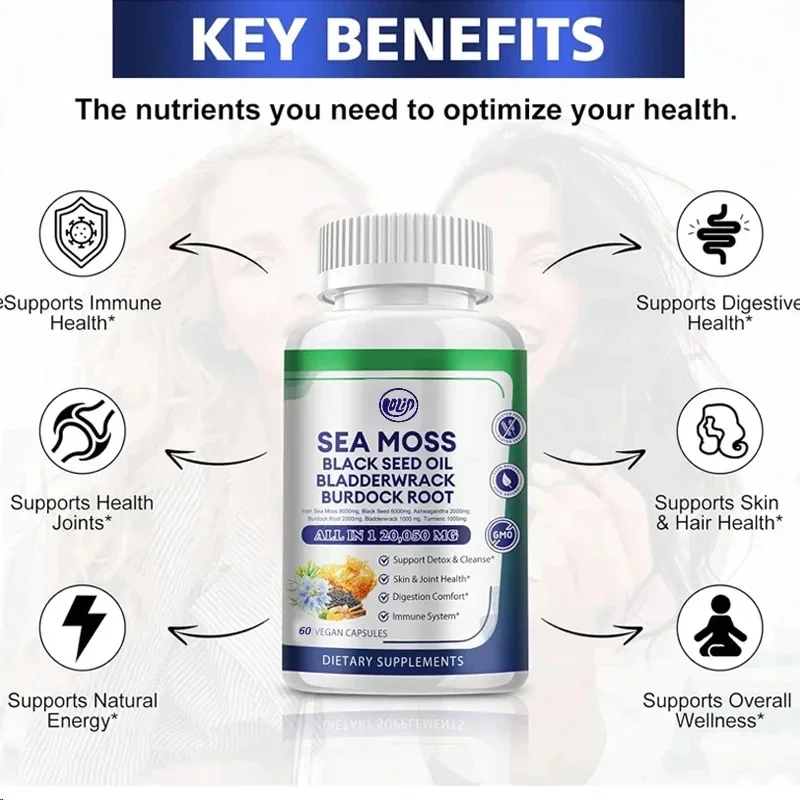 60 capsules of seaweed contain Irish seaweed,black seed oil,South African eggplant, burdock root, bladder, turmeric vitamin C D3
60 capsules of seaweed contain Irish seaweed,black seed oil,South African eggplant, burdock root, bladder, turmeric vitamin C D3