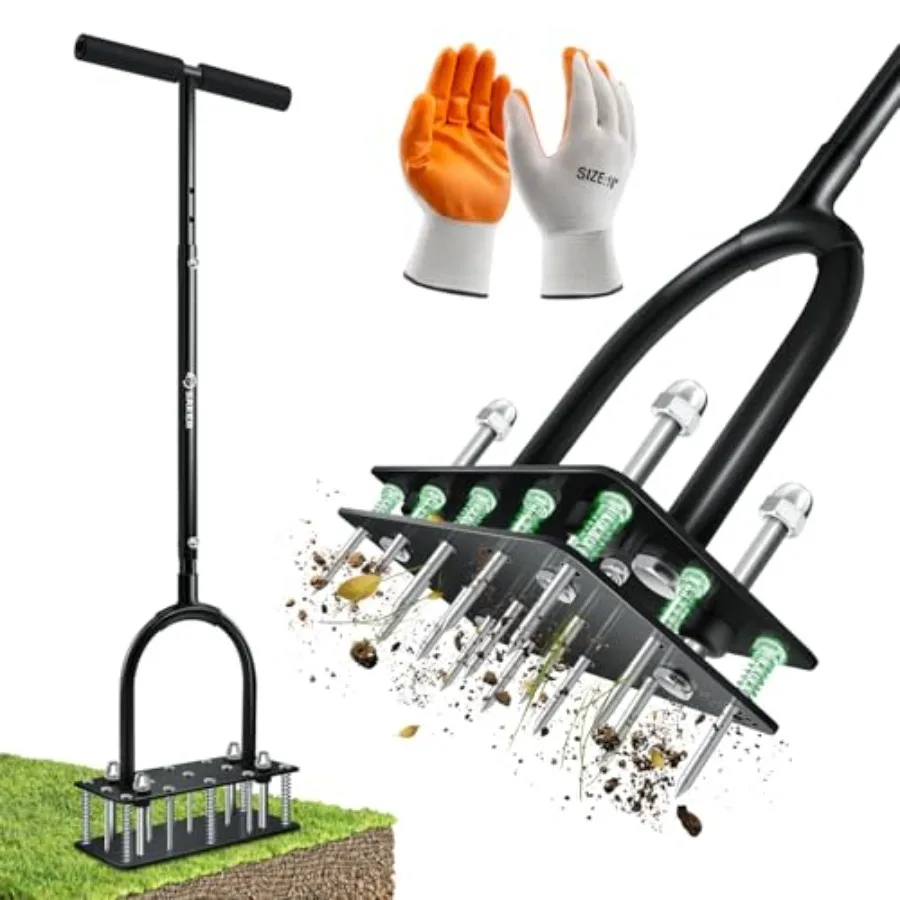 Saker Manual Lawn Aerator Tool with 15 Iron Spikes Adjustable Height, Double-Layer Spring, Heavy-Duty Iron Lawn Aerator Tool wi
Saker Manual Lawn Aerator Tool with 15 Iron Spikes Adjustable Height, Double-Layer Spring, Heavy-Duty Iron Lawn Aerator Tool wi