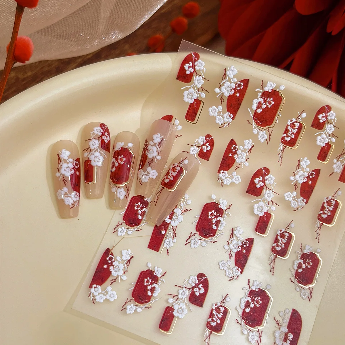 Fashionable 3D New Year's wintersweet relief nail stickers, DIY nail art stickers embossing, nail beauty decoration stickers, holiday party decorations, 1PC
Fashionable 3D New Year's wintersweet relief nail stickers, DIY nail art stickers embossing, nail beauty decoration stickers, holiday party decorations, 1PC