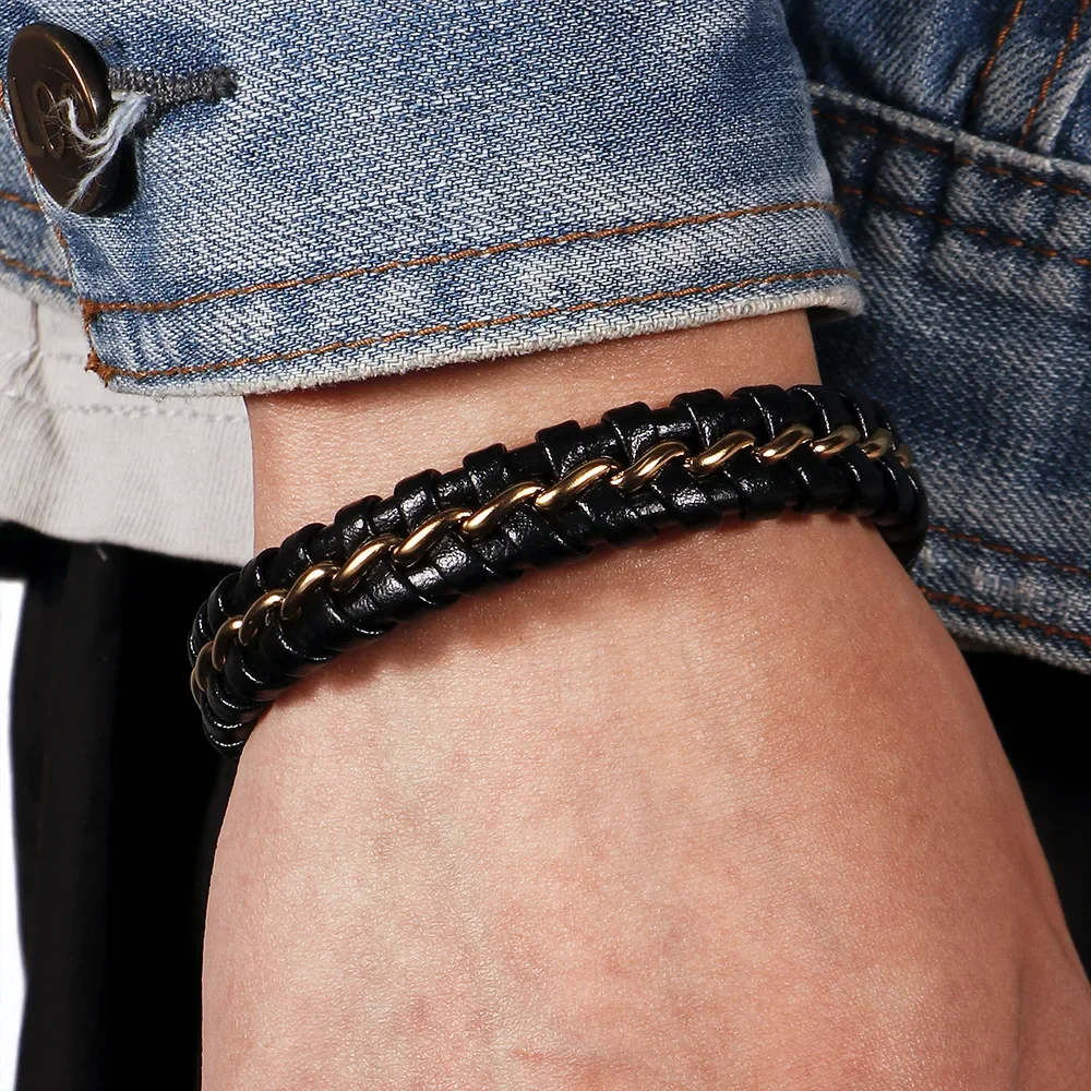Light luxury fashion hand-woven genuine leather stainless steel charm bracelet for men
Light luxury fashion hand-woven genuine leather stainless steel charm bracelet for men