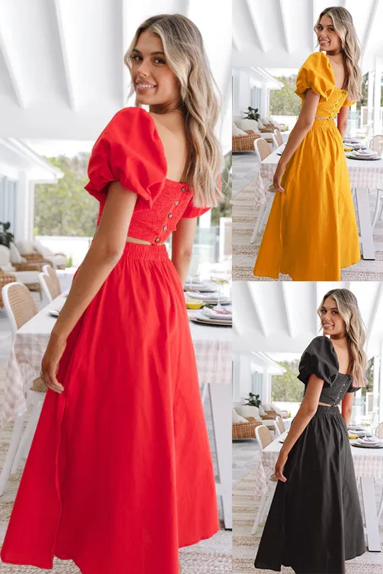 Women's 2023 Spring/Summer Lantern Sleeve Square Neck Top Split Dress Two Piece Women's Long Dress Short Sleeve Set
Women's 2023 Spring/Summer Lantern Sleeve Square Neck Top Split Dress Two Piece Women's Long Dress Short Sleeve Set