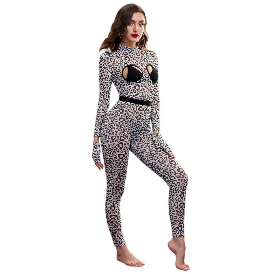 Women's Leopard Print Mesh Jumpsuit Cosplay Costume - Hollow Out Long Sleeve Bodysuit with Gloves Roleplay Lingerie
Women's Leopard Print Mesh Jumpsuit Cosplay Costume - Hollow Out Long Sleeve Bodysuit with Gloves Roleplay Lingerie