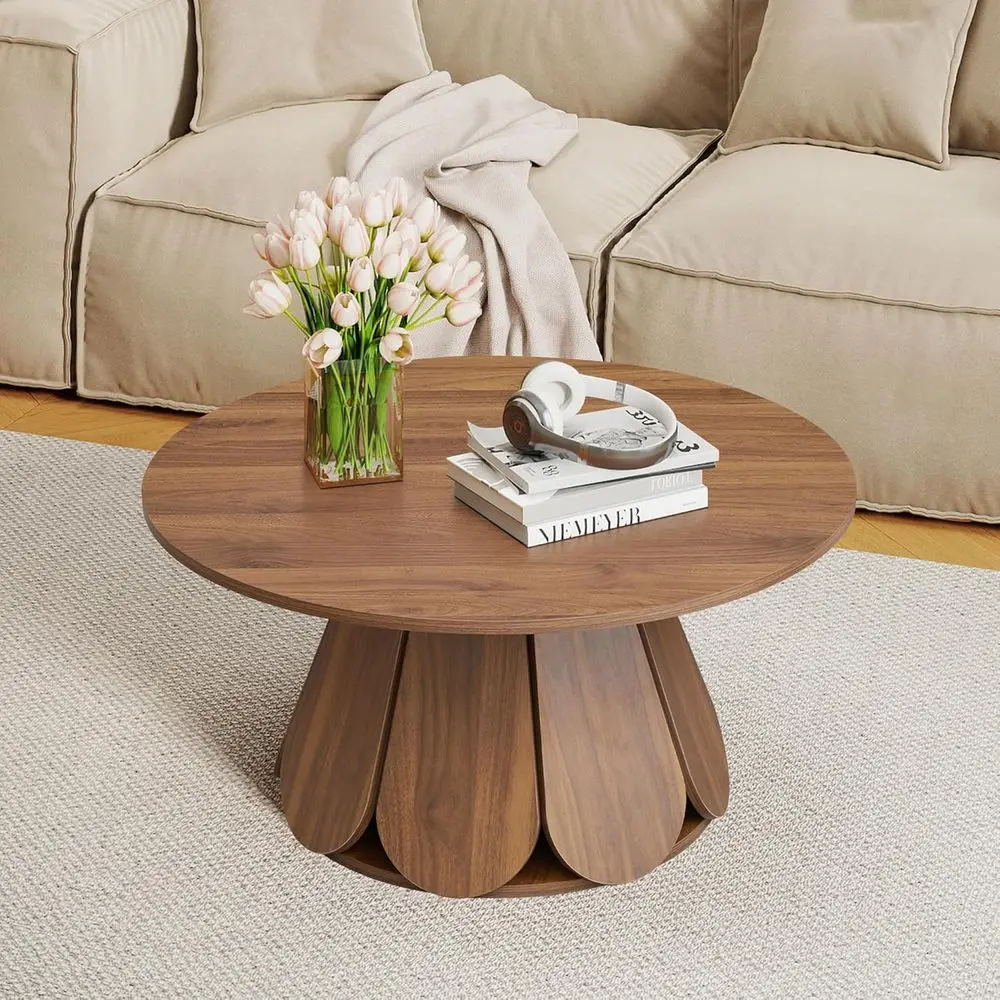 31.5 Round Walnut Coffee Table with Pedestal Base for Small Spaces and Living Rooms
31.5 Round Walnut Coffee Table with Pedestal Base for Small Spaces and Living Rooms