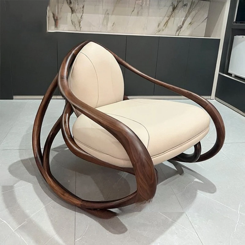 Designer Rocking Chair Solid Wood Balcony Home Living Room Casual Napa Leather Sofa Chair
Designer Rocking Chair Solid Wood Balcony Home Living Room Casual Napa Leather Sofa Chair