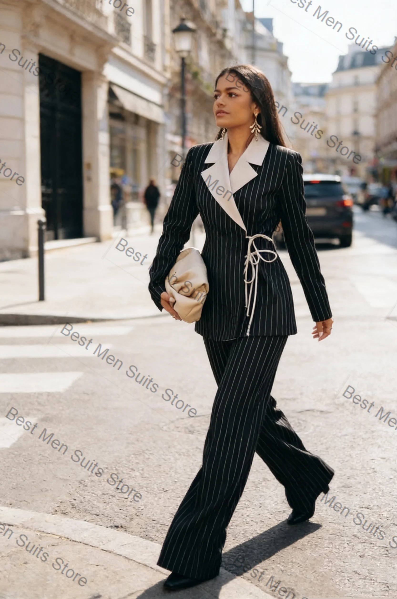 Pinstripe Women Suit Set 2 Pcs Blazer Pants Trousers Belted Black White Formal Office Jacket Customized Wedding Tuxedo Coat
Pinstripe Women Suit Set 2 Pcs Blazer Pants Trousers Belted Black White Formal Office Jacket Customized Wedding Tuxedo Coat