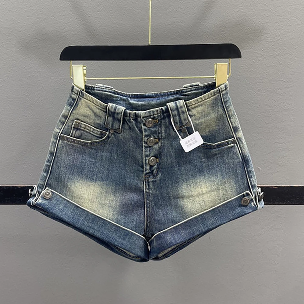 Washed Blue High Waist Denim Shorts for Women 2026 Summer Trendy Multi-button Design Rolled Hem Shorts Y2K Casual Hot Pants
Washed Blue High Waist Denim Shorts for Women 2026 Summer Trendy Multi-button Design Rolled Hem Shorts Y2K Casual Hot Pants