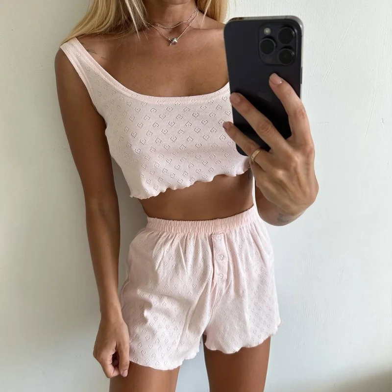 Casual Summer 2026 Women's Set Pure Color Hollow Design Strap Sleepwear Home Clothes High Waist Nine-Piece Pants Polyester
Casual Summer 2026 Women's Set Pure Color Hollow Design Strap Sleepwear Home Clothes High Waist Nine-Piece Pants Polyester