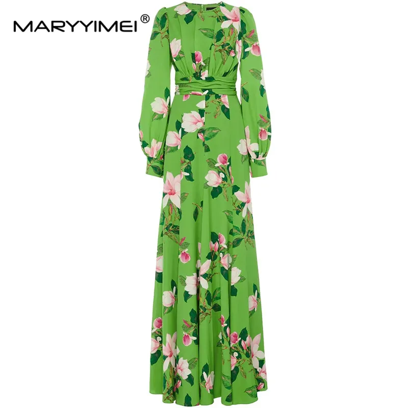 MARYYIMEI Fashion Autumn Women's dress Long sleeved Floral-Print Ruched Waist up Slim Elegant Green Long Dresses
MARYYIMEI Fashion Autumn Women's dress Long sleeved Floral-Print Ruched Waist up Slim Elegant Green Long Dresses